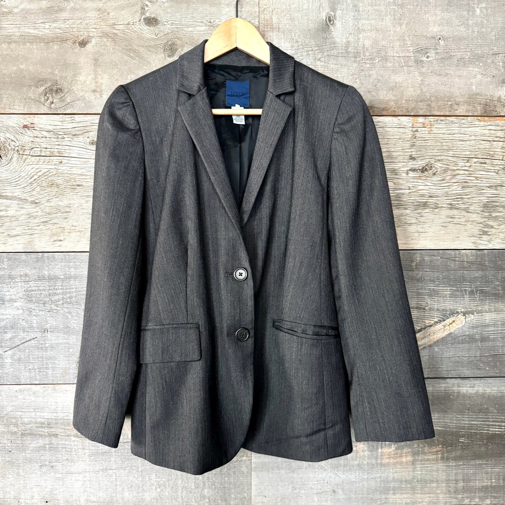 J. Crew Womens‎ Herringbone Wool Blazer Jacket 4 Charcoal Gray Academia Preppy
